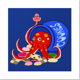 Octopus in a jar of cookies (red) Posters and Art